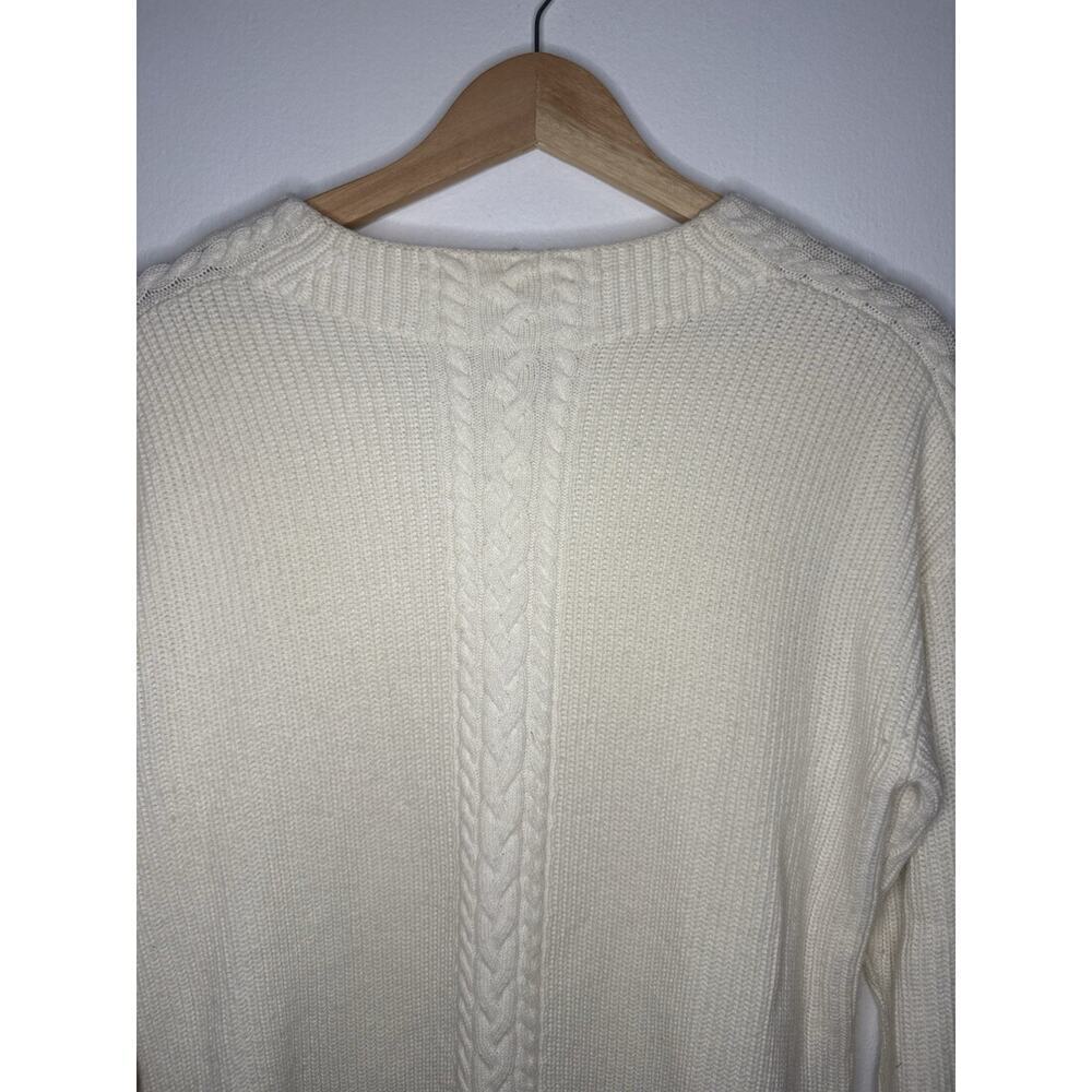 TALBOTS Fisherman Cable Knit Pullover Sweater Ivory Neutral Wool Blend Ribbed M - Picture 2 of 9